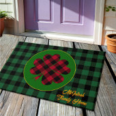 Green buffalo plaid Shamrock, Lucky Clover Charm Deurmat