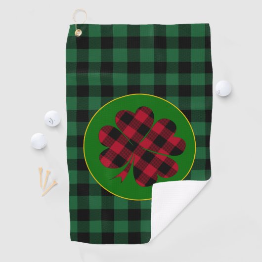 Green buffalo plaid Shamrock, Lucky Clover Charm Golfhanddoek (Insitu)
