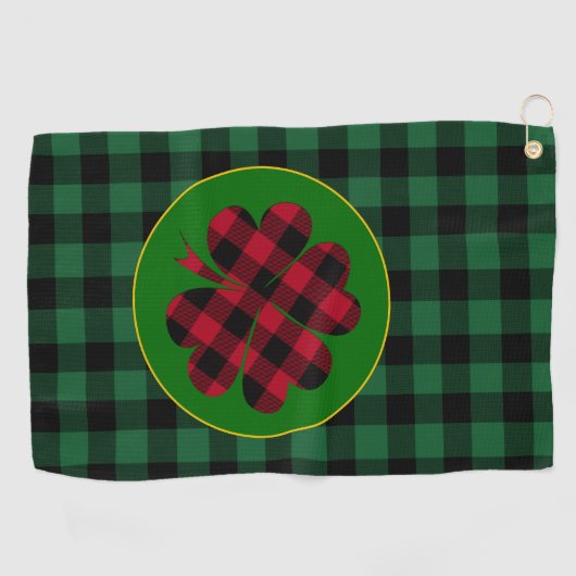 Green buffalo plaid Shamrock, Lucky Clover Charm Golfhanddoek (Horizontaal)