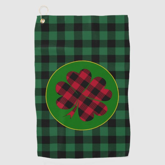 Green buffalo plaid Shamrock, Lucky Clover Charm Golfhanddoek (Voorkant)