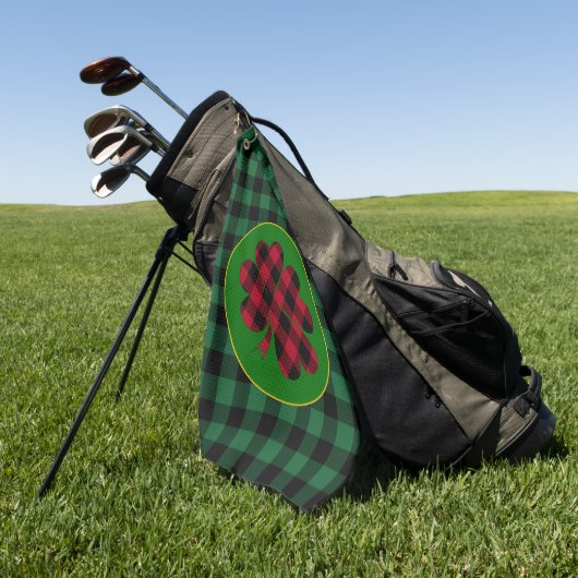 Green buffalo plaid Shamrock, Lucky Clover Charm Golfhanddoek (Groen)