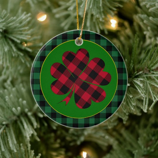 Green buffalo plaid Shamrock, Lucky Clover Charm Keramisch Ornament (Boom)