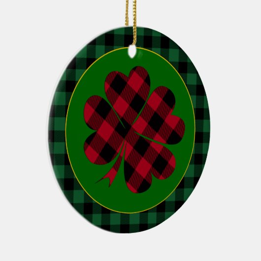 Green buffalo plaid Shamrock, Lucky Clover Charm Keramisch Ornament (Rechts)