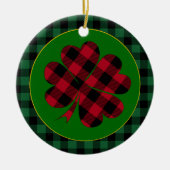 Green buffalo plaid Shamrock, Lucky Clover Charm Keramisch Ornament (Voorkant)