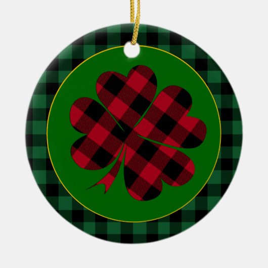 Green buffalo plaid Shamrock, Lucky Clover Charm Keramisch Ornament (Voorkant)