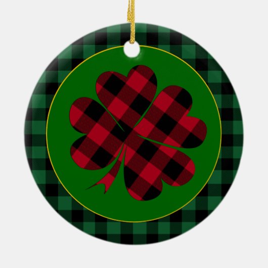 Green buffalo plaid Shamrock, Lucky Clover Charm Keramisch Ornament (Achterkant)