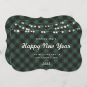 Green Buffalo Plaid String Lights New Year Card Feestdagenkaart (Voorkant / Achterkant)
