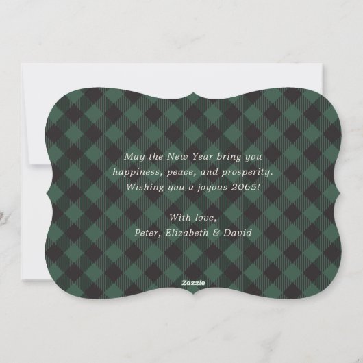 Green Buffalo Plaid String Lights New Year Card Feestdagenkaart (Achterkant)