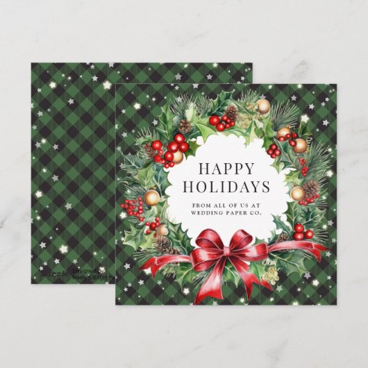 Green Buffalo Play Stars Berries Holly Business Feestdagenkaart (Voorkant / Achterkant)
