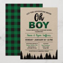 Green Buffalo Pset Baby shower Invitation Oh Boy Kaart