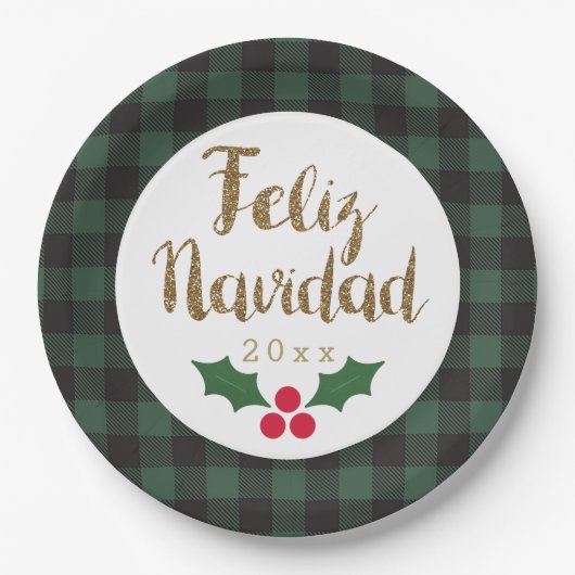 Green Buffalo Pset Gold Feliz Navidad Papieren Bordje (Voorkant)