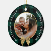 Green Buffalo Pset Pattern Gold Bow Family Foto Keramisch Ornament (Links)