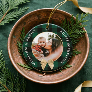 Green Buffalo Pset Pattern Gold Bow Family Foto Keramisch Ornament