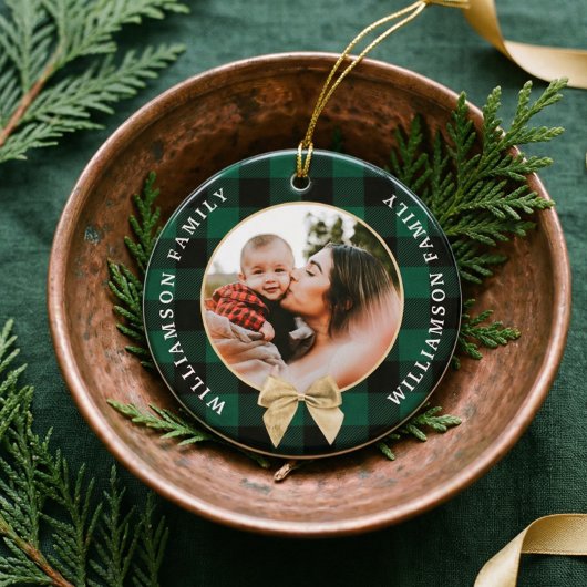 Green Buffalo Pset Pattern Gold Bow Family Foto Keramisch Ornament