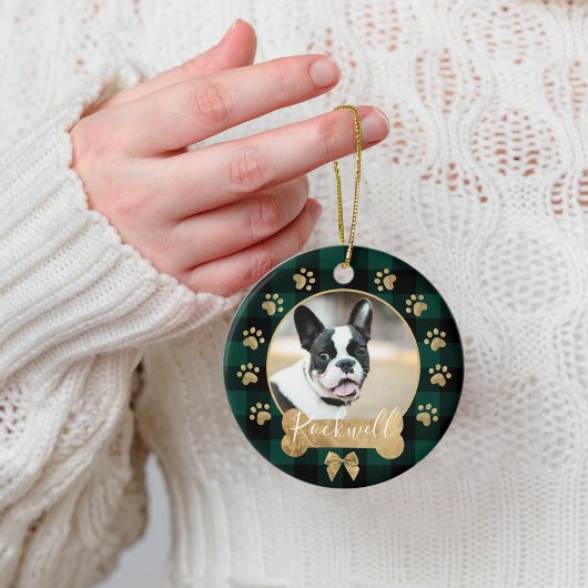 Green Buffalo Pset Pattern Gold Bow Family Foto Keramisch Ornament