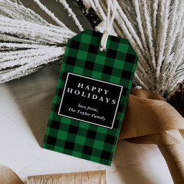 Green Buffalo Pset Pattern Kerstmis Cadeaulabel