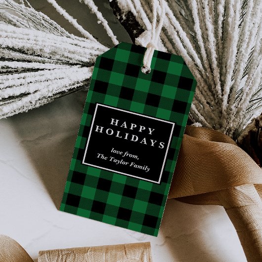 Green Buffalo Pset Pattern Kerstmis Cadeaulabel