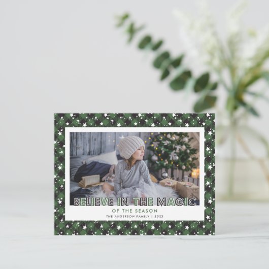 Green Buffalo Pset Snow Stars Geloof foto Feestdagenkaart (Staand voorkant)