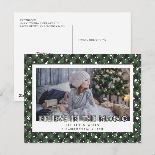 Green Buffalo Pset Snow Stars Geloof foto Feestdagenkaart (Voorkant / Achterkant)