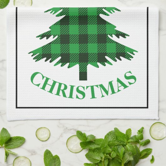 Green Buffalo Pset Tree Farmhouse kerst Theedoek (Gevouwen)