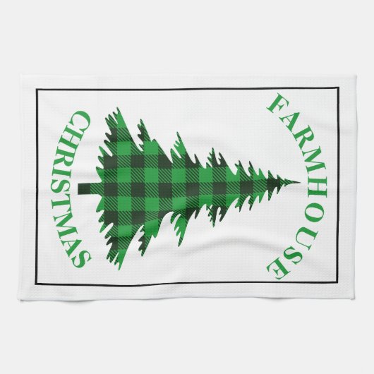 Green Buffalo Pset Tree Farmhouse kerst Theedoek (Horizontaal)
