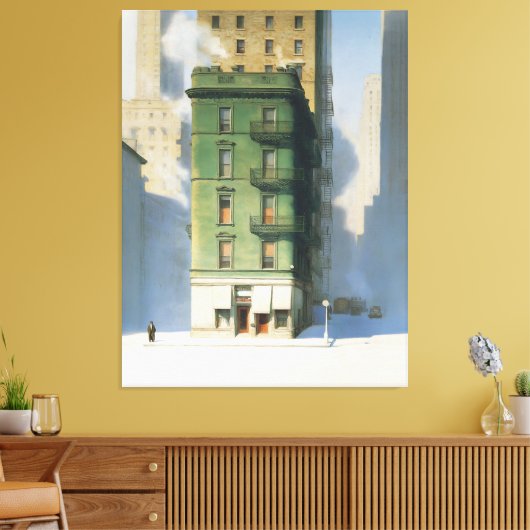 Green Building in New York Winter Canvas Afdruk (Insitu (Woonkamer))