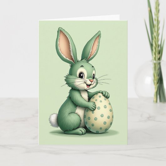 Green Bunny And Egg Card Kaart (Voorkant)