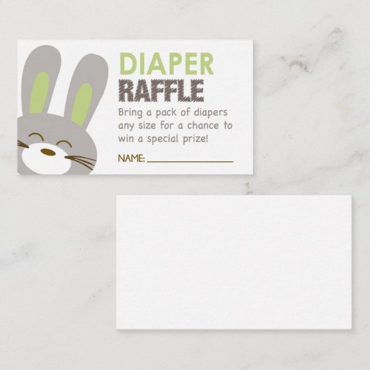 Green Bunny Diaper Raffle Ticket Informatiekaartje (Voorkant / Achterkant)