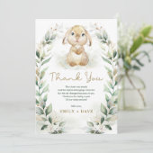 Green Bunny Rabbit Neutral Baby shower Bedankkaart (Staand voorkant)