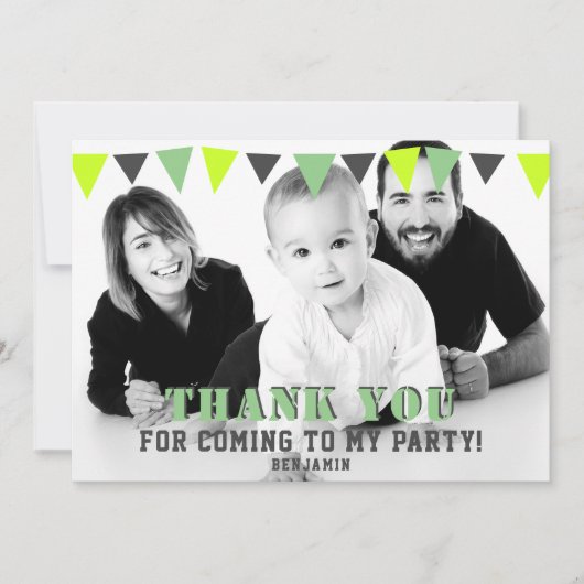 Green Bunting Flags Kinder Foto Birthday Bedankkaart (Voorkant)