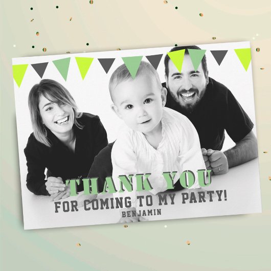 Green Bunting Flags Kinder Foto Birthday Bedankkaart