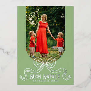 Green Buon Natale Eenvoudige Moderne Coquette Bow Folie Feestdagenkaart