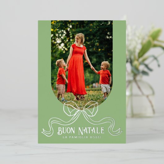Green Buon Natale Eenvoudige Moderne Coquette Bow Folie Feestdagenkaart (Staand Voorkant)
