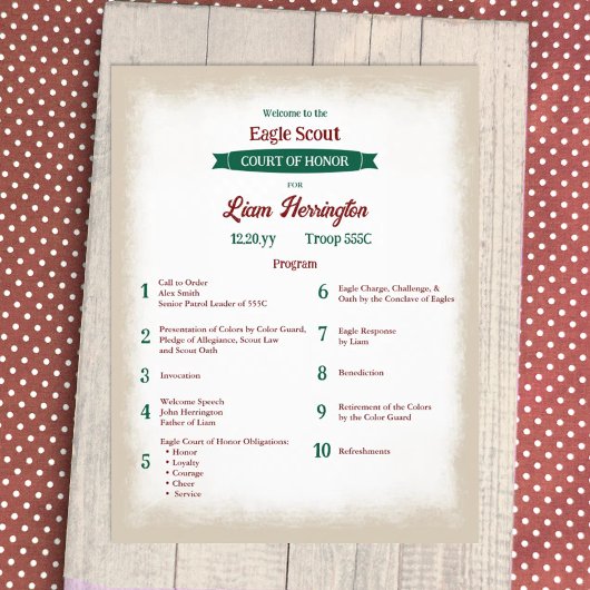 Green, Burgundy Eagle Court of Honor Program Flyer