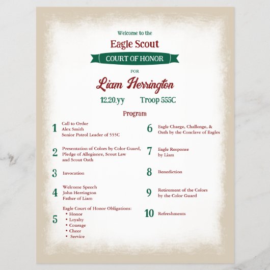 Green, Burgundy Eagle Court of Honor Program Flyer (Voorkant)