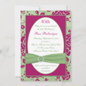 Green Burgundy Ivory Floral 65th Birthday Invite Kaart (Voorkant)