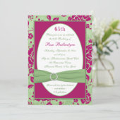 Green Burgundy Ivory Floral 65th Birthday Invite Kaart (Staand voorkant)