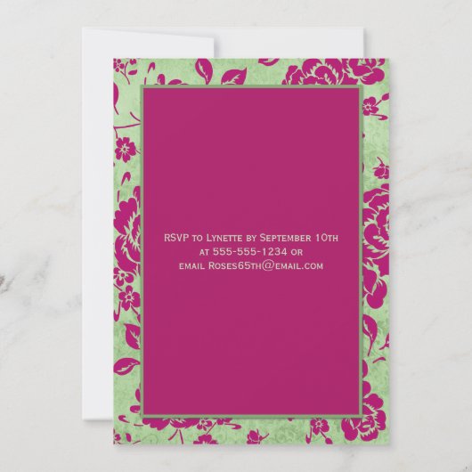 Green Burgundy Ivory Floral 65th Birthday Invite Kaart (Achterkant)