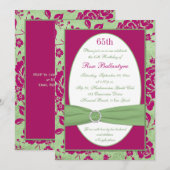 Green Burgundy Ivory Floral 65th Birthday Invite Kaart (Voorkant / Achterkant)