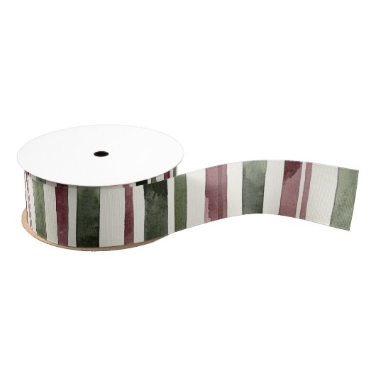 Green Burgundy Red Cream Stripes Christmas Grosgrain Lint (Spoel)