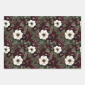 Green Burgundy Red Stripes Floral Christmas Inpakpapier Vel (Voorkant 2)