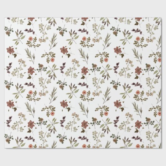 Green Burgundy Wildflower Cadeaupapier (Vlak)