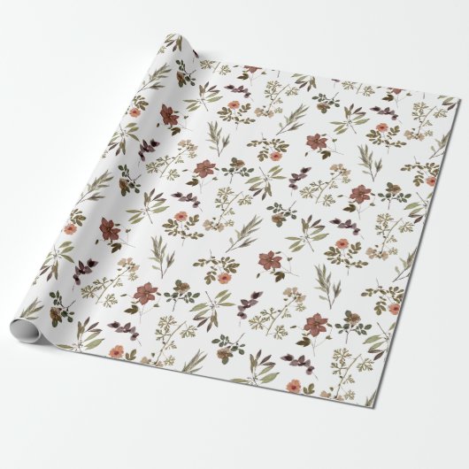 Green Burgundy Wildflower  Cadeaupapier (Uitgerold)