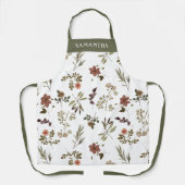 Green Burgundy Wildflower Custom Name Apron  Schort (Voorkant)