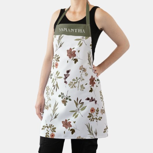 Green Burgundy Wildflower Custom Name Apron  Schort (Insitu)