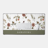 Green Burgundy Wildflower Monogram Name Bureaumat (Keyboard & Muis)