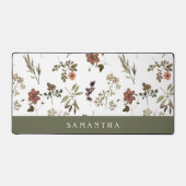 Green Burgundy Wildflower Monogram Name Bureaumat (Voorkant)