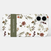 Green Burgundy Wildflower Monogram Name Case-Mate iPhone Case (Achterkant (horizontaal))