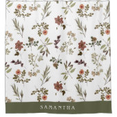 Green Burgundy Wildflower Monogram Name Douchegordijn (Voorkant)