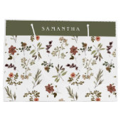 Green Burgundy Wildflower Monogram Name Groot Cadeauzakje (Achterkant)